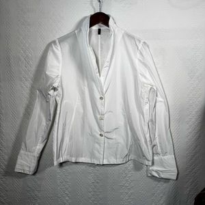 KATHARINA HOVMAN White Billowy Shawl Collar Tie Cuff Button Up Shirt Size 12
